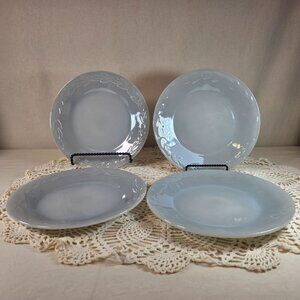 Fire King Laurel Leaf Gray Milk Glass Dinner Plates Set Of 4 Vintage USA MCM